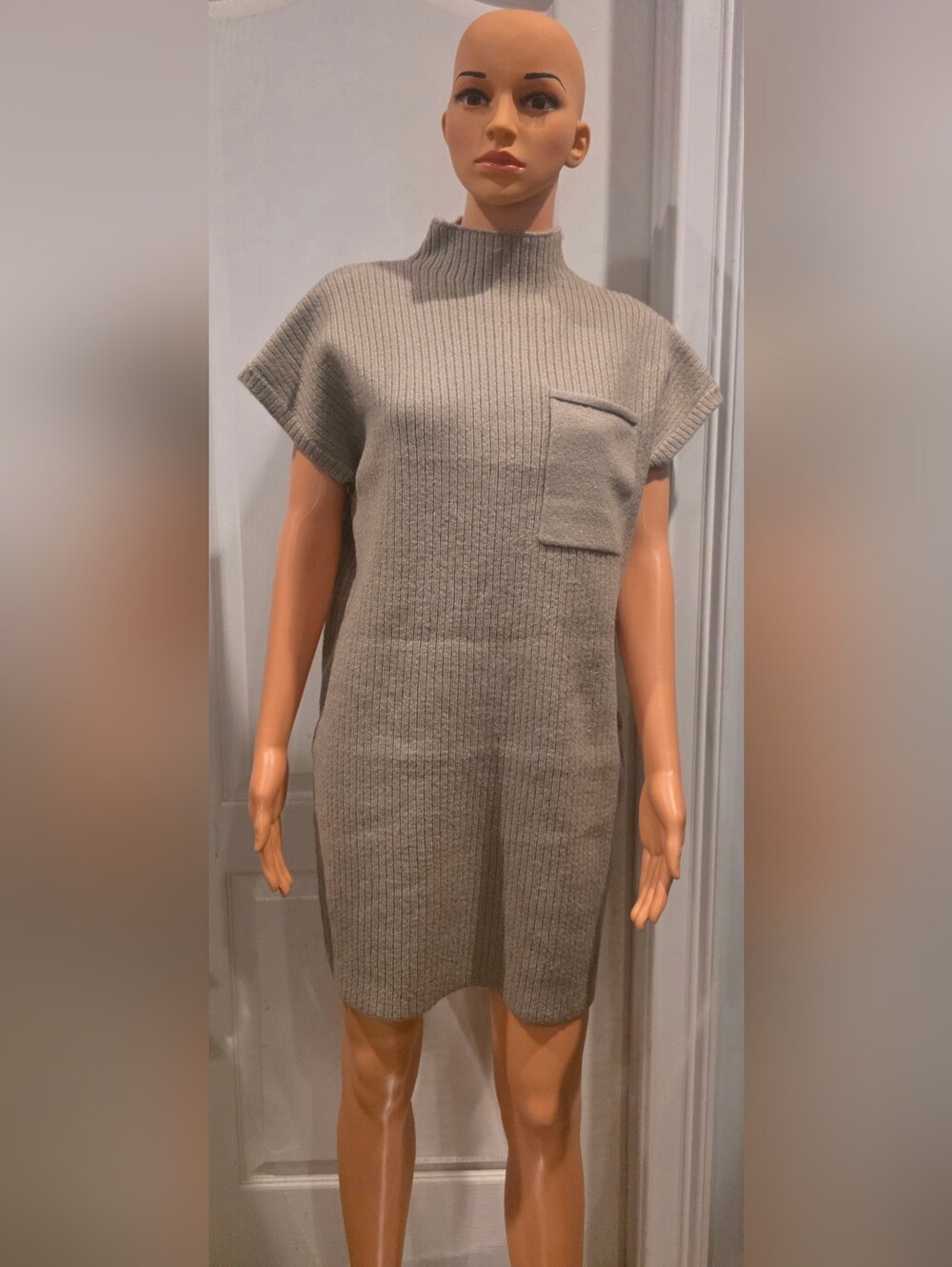 Zenana Outfitters Ribbed Pocket Shift Dress - Taupe Gray